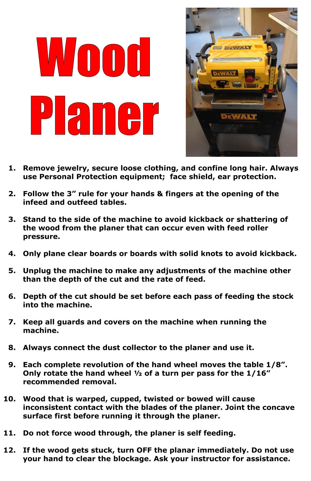 Makerspace Dewalt DW735 Wood Planar Tech Ed at MUN